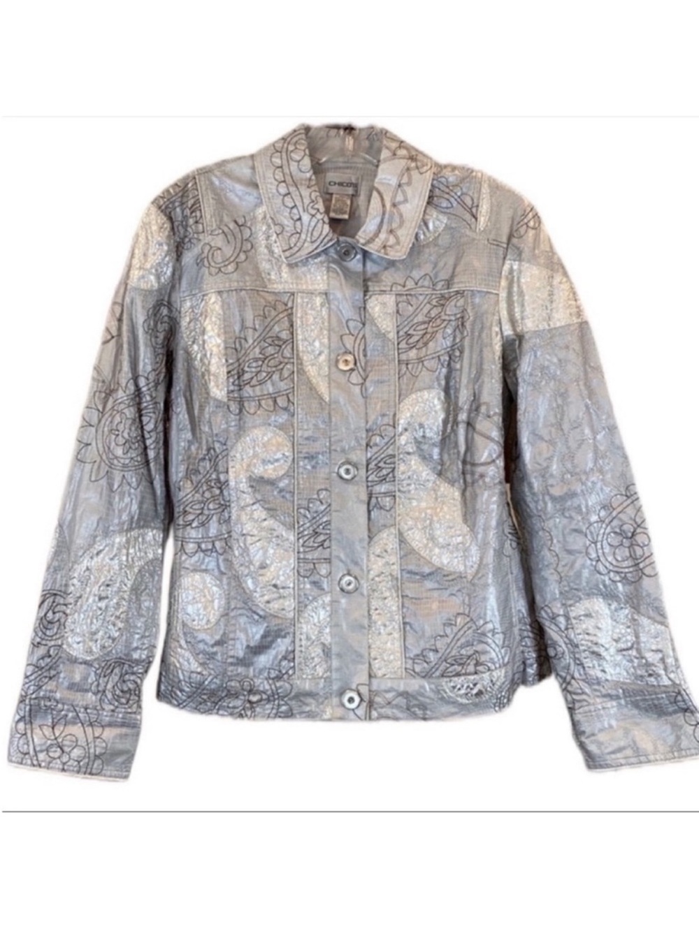 Chico's Paisley Jean Style Silver Jacket